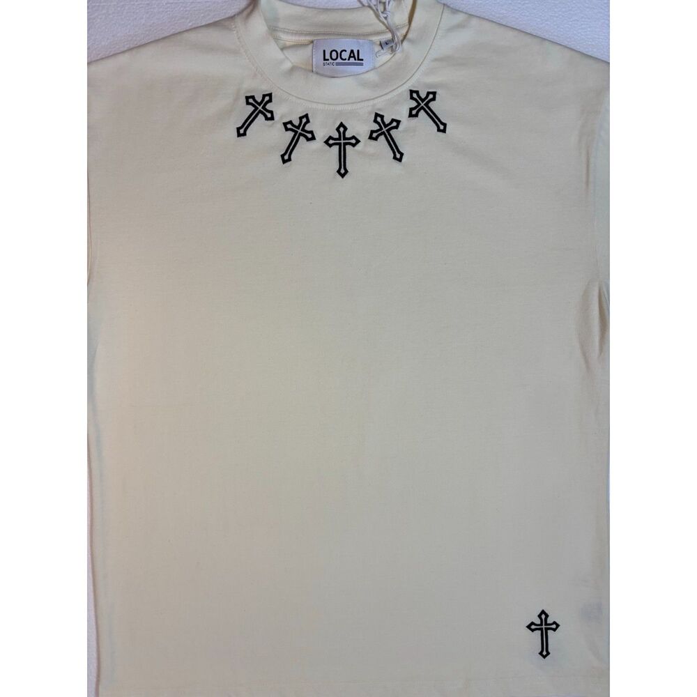 Local Static Cross Embroidered Tee L Heavyweight Boxy Streetwear Y2K Grunge